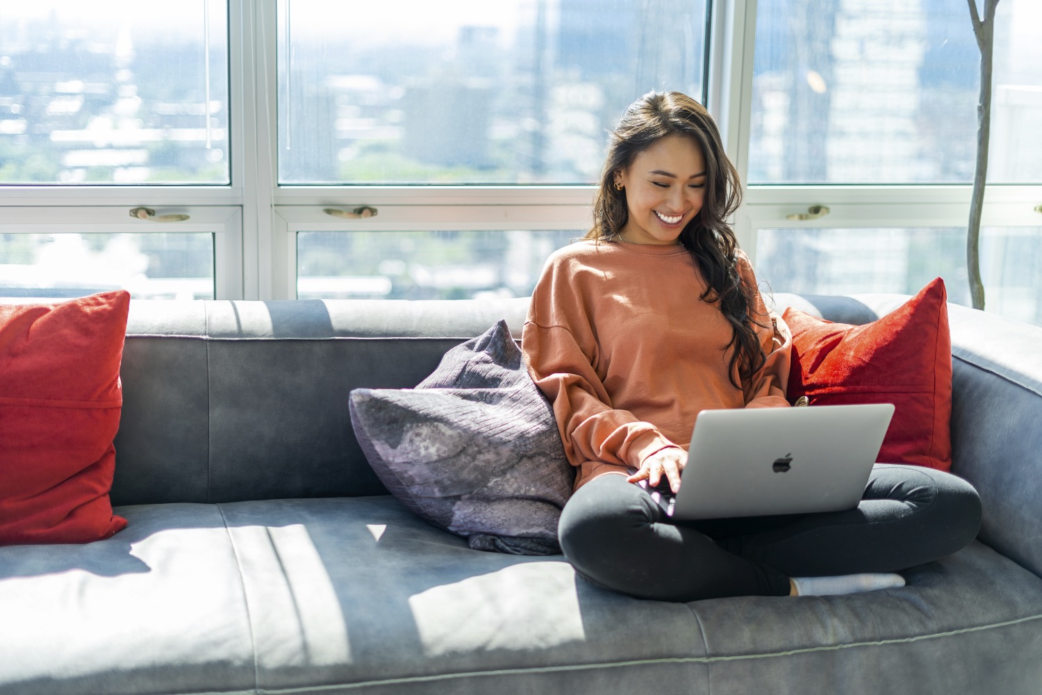 Resident studying at her living room